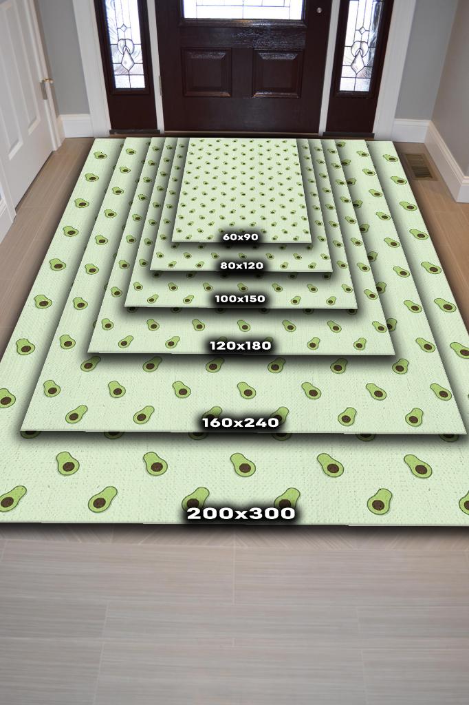 Avokado Desenli Yeşil Halı Minimal Salon Halısı Renkli Mutfak Halısı Tarz Oturma Odası Halı