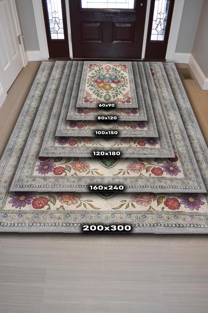 Ay Taşı Halısı Çok Renkli Enerji Taşı Figürlü Halı Spiritüel Temalı Modern Halı