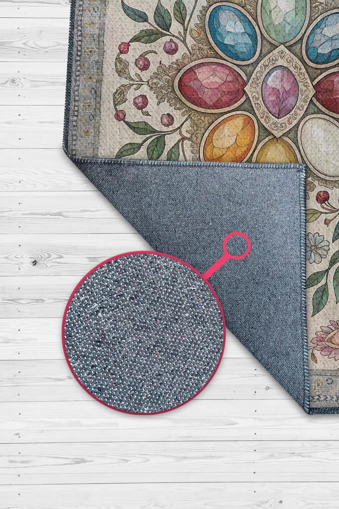 Ay Taşı Halısı Çok Renkli Enerji Taşı Figürlü Halı Spiritüel Temalı Modern Halı