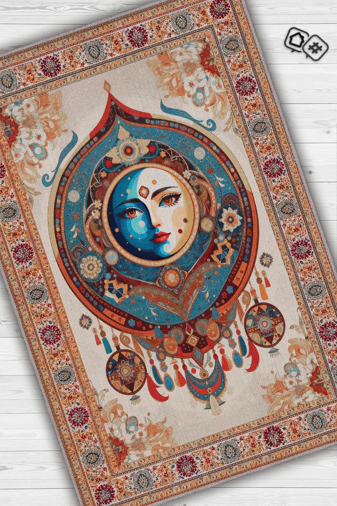Ay Yüz Etnik Çok Renkli Salon Halısı Hippie Ev Dekoru İndie Oda Dekoru Oturma Odası Halısı