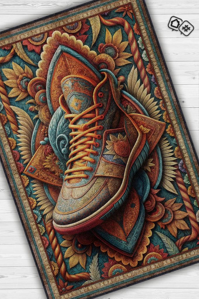 Ayakkabı Desenli Halı Çok Renkli Halı Spor Severe Hediye Halı Spor Sever İçin Çiçekli Halı