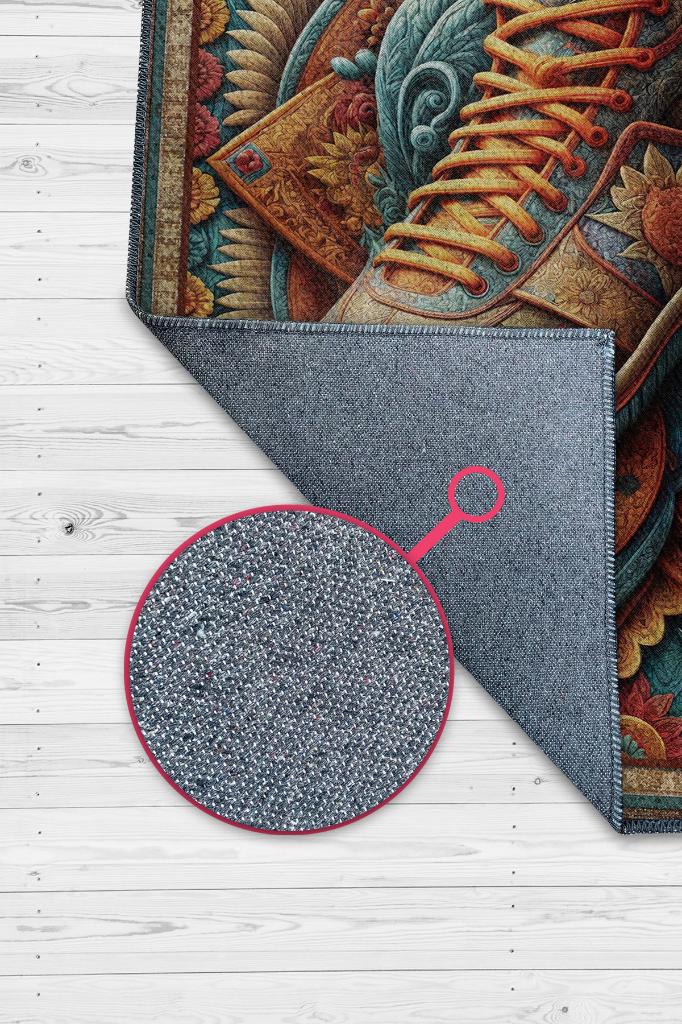 Ayakkabı Desenli Halı Çok Renkli Halı Spor Severe Hediye Halı Spor Sever İçin Çiçekli Halı