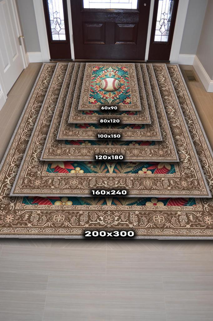 Basebol Desenli Halı Çok Renkli Halı Spor Severe Hediye Halı Spor Sever İçin Çiçekli Halı