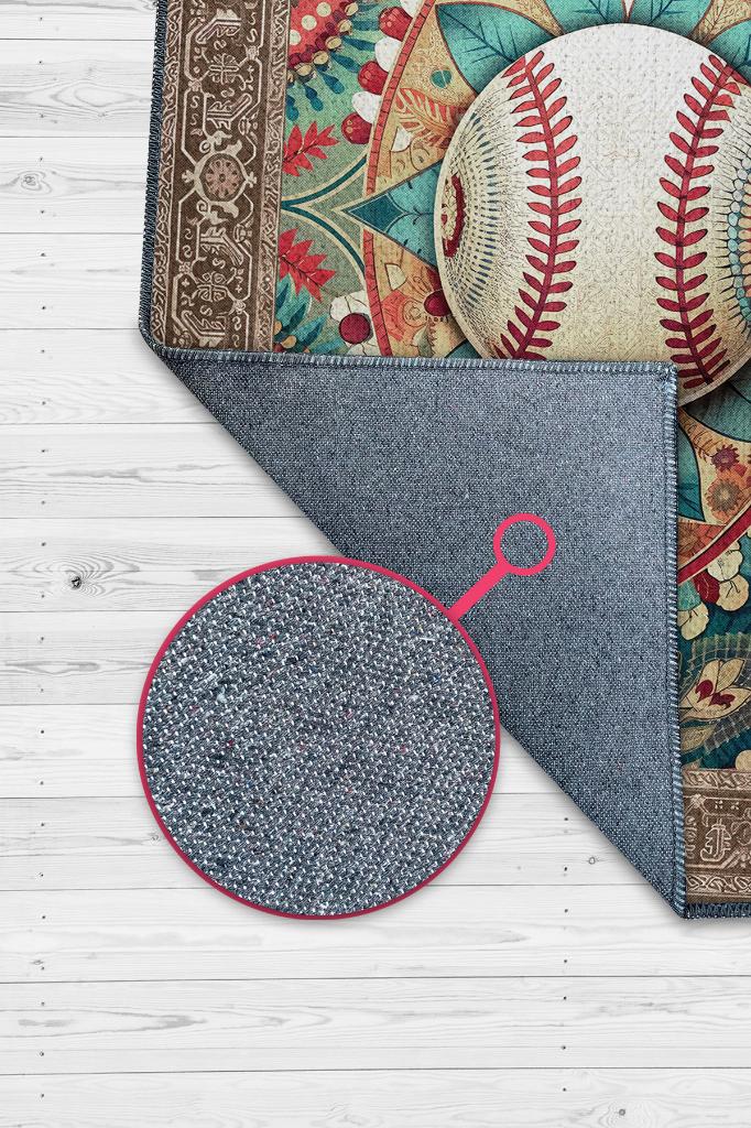 Basebol Desenli Halı Çok Renkli Halı Spor Severe Hediye Halı Spor Sever İçin Çiçekli Halı