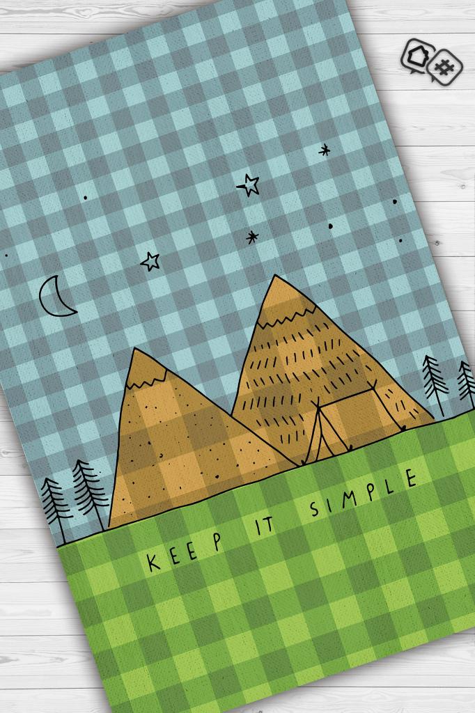 Basit Yaşa, Karavan Halısı, Minimalist Seyahat Temalı Halı, Çadır Halısı, Kampçı Halısı, Seyahat Temalı Halı, Pamuklu Dokuma Tabanlı Yıkanabilir Dekoratif Halı