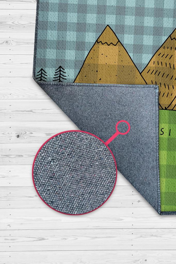 Basit Yaşa, Karavan Halısı, Minimalist Seyahat Temalı Halı, Çadır Halısı, Kampçı Halısı, Seyahat Temalı Halı, Pamuklu Dokuma Tabanlı Yıkanabilir Dekoratif Halı