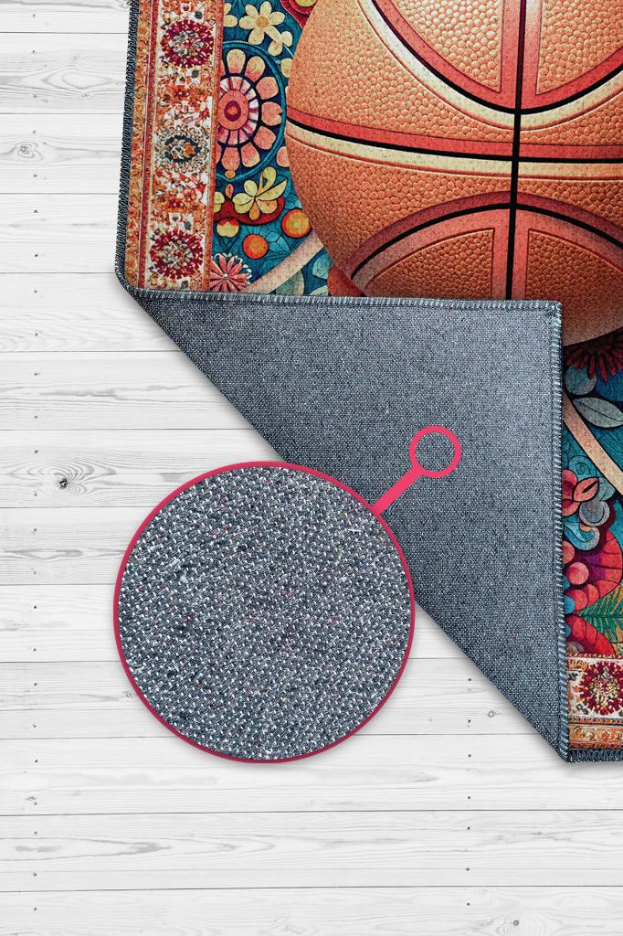 Basketbol Topu Desenli Halı Çok Renkli Halı Spor Severe Hediye Halı Spor Sever İçin Çiçekli Halı