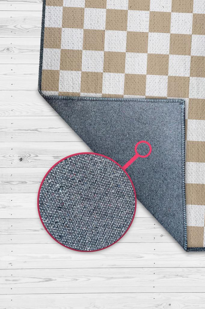 Bej Beyaz Damalı Halı Mutfak Halısı Kareli Oturma Odası Halısı Retro Tarzı Salon Halısı