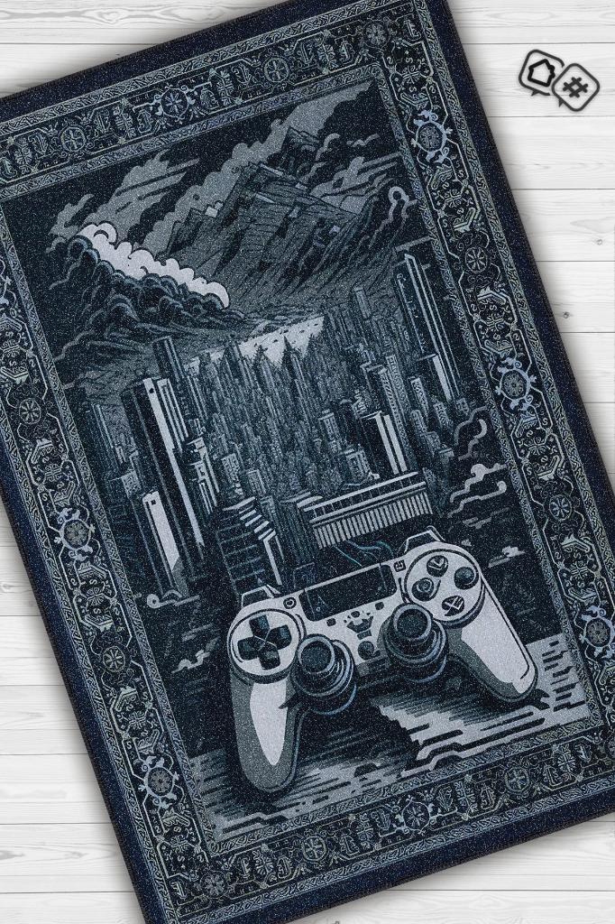 Benzersiz Gamer Halısı,Lacivert Oyuncu Odası Halısı,Modern Vintage Oyun Konsolu Halısı Yıkanabilir Oyuncu Halı