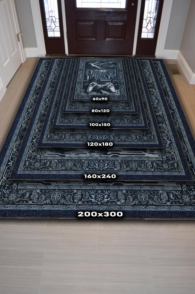 Benzersiz Gamer Halısı,Lacivert Oyuncu Odası Halısı,Modern Vintage Oyun Konsolu Halısı Yıkanabilir Oyuncu Halı