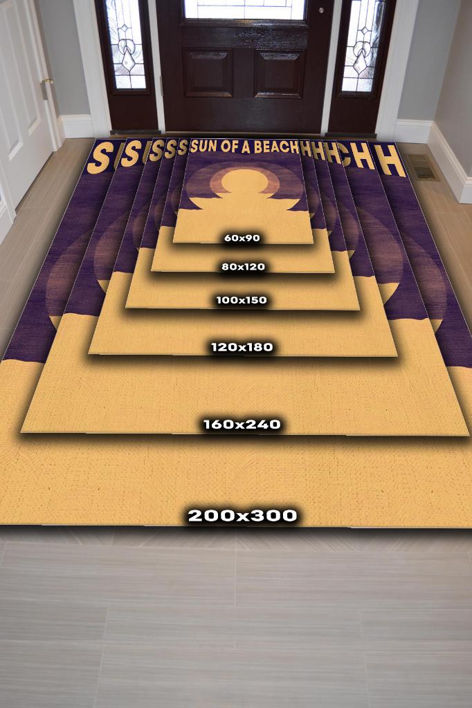 Bir Sahilin Güneşi Pamuklu Dokuma Tabanlı Yıkanabilir Kaymaz Ev Halısı