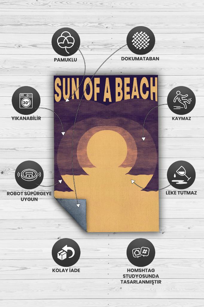 Bir Sahilin Güneşi Pamuklu Dokuma Tabanlı Yıkanabilir Kaymaz Ev Halısı