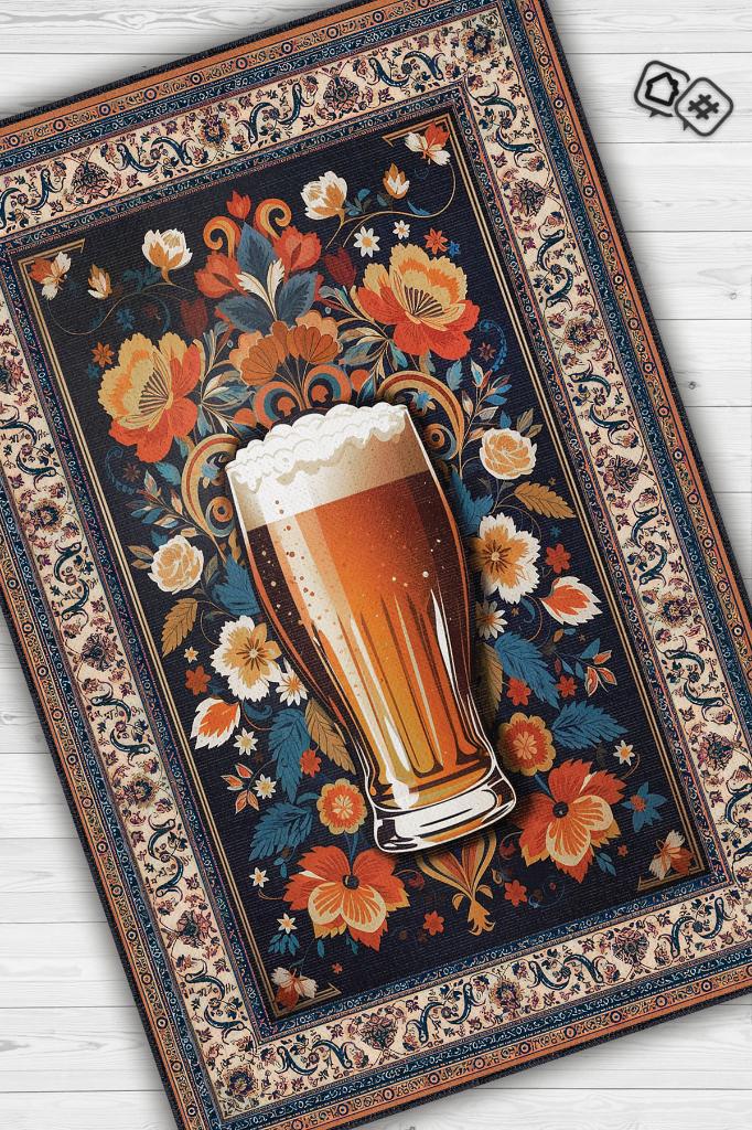 Bira Temalı Geleneksel Desenli Orijinal Tasarımlı Party Ve Mutfak Halı Renkli Baskı Halı