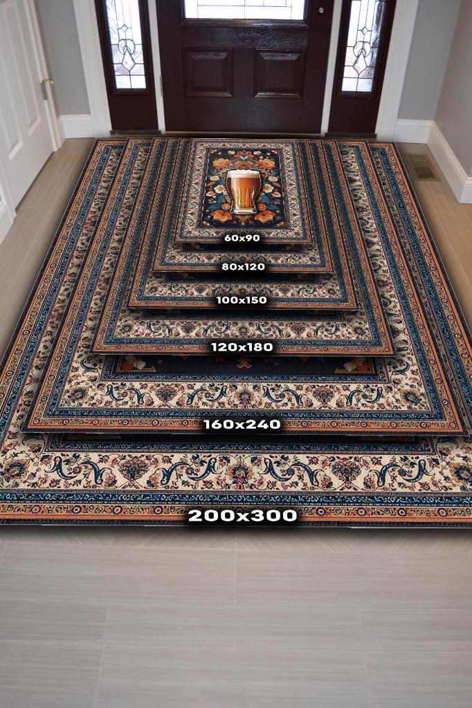 Bira Temalı Geleneksel Desenli Orijinal Tasarımlı Party Ve Mutfak Halı Renkli Baskı Halı