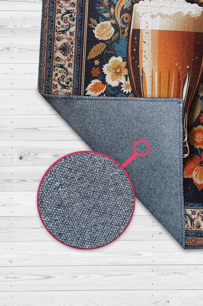 Bira Temalı Geleneksel Desenli Orijinal Tasarımlı Party Ve Mutfak Halı Renkli Baskı Halı