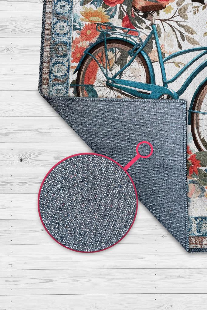 Bisiklet Desenli Halı Çok Renkli Halı Spor Severe Hediye Halı Spor Sever İçin Çiçekli Halı