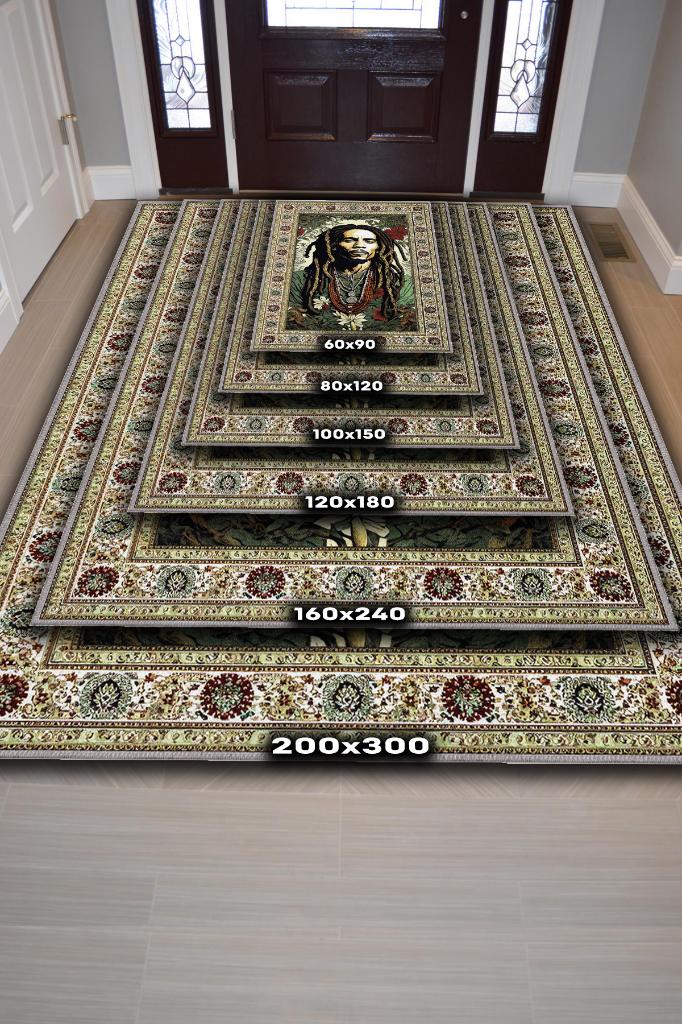 Bob Marley, Modern Çiçek Desenli Art Deco Vintage Halı,Çok Renkli Maksimalist Halı