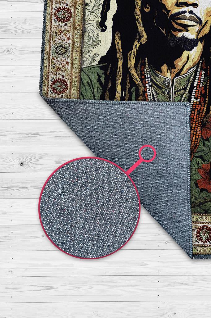 Bob Marley, Modern Çiçek Desenli Art Deco Vintage Halı,Çok Renkli Maksimalist Halı