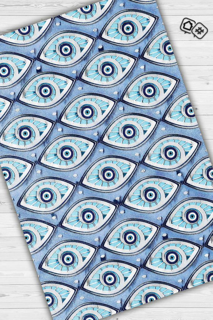 Boncuklu Nazar Temalı Salon Halısı Nazar Boncuklu Desenli Halı Renkli Oturma Odası Halısı