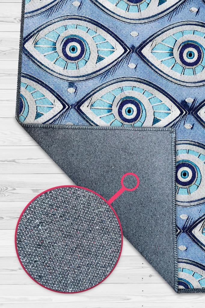 Boncuklu Nazar Temalı Salon Halısı Nazar Boncuklu Desenli Halı Renkli Oturma Odası Halısı