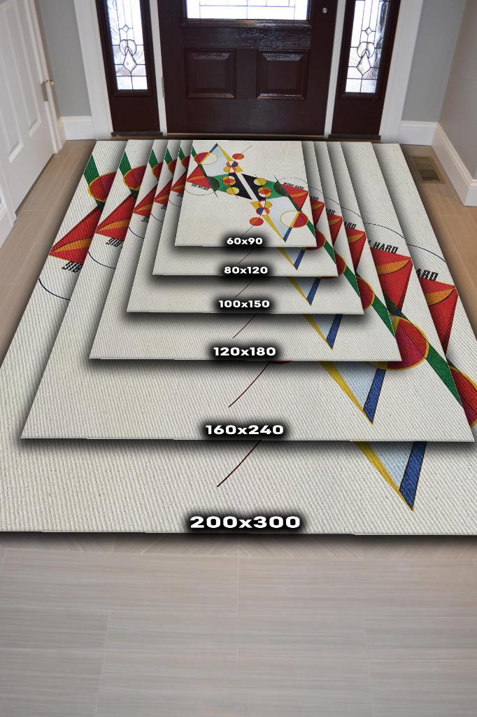 Büyük Düşün Çok Çalış,Renkli Geometrik Desenli Modern Oturma Odası Halısı, Minimalist Çalışma Odası Halısı, Pamuklu Dokuma Tabanlı Yıkanabilir Dekoratif Home Office Halısı, Modern Ofis Halısı