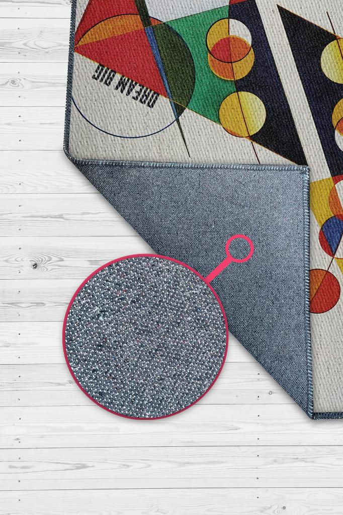 Büyük Düşün Çok Çalış,Renkli Geometrik Desenli Modern Oturma Odası Halısı, Minimalist Çalışma Odası Halısı, Pamuklu Dokuma Tabanlı Yıkanabilir Dekoratif Home Office Halısı, Modern Ofis Halısı