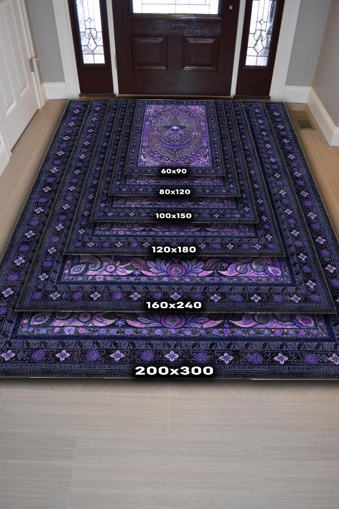 Cadı Figürlü Korku Temalı Salon Halısı Gotik Mor Renkli Oturma Odası Halı Konsept Halı