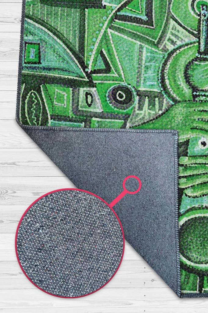 Çalgıcı Minimal Salon Halısı Etnik Desenli Halı Yeşil Renkli Geometrik Oturma Odası Halısı