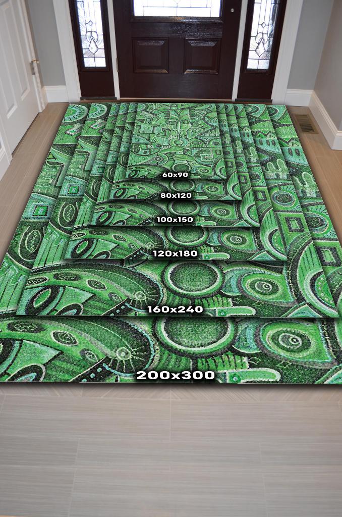 Çalgıcı Minimal Salon Halısı Etnik Desenli Halı Yeşil Renkli Geometrik Oturma Odası Halısı
