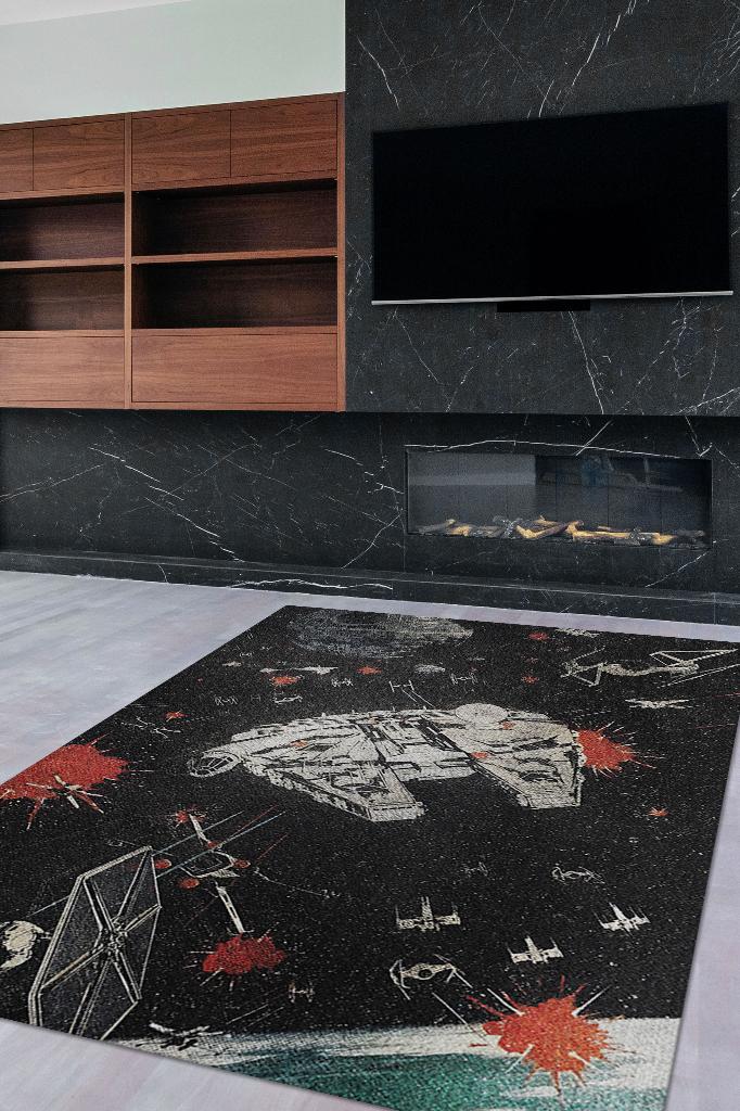 Carguero Ligero Film Halısı Star Wars Temalı Film Halısı Siyah Renk Star Wars Filmi Halısı