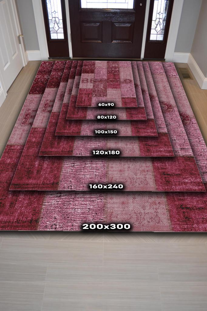 Cesur Ol Kırmızı Renkli Halı Geometrik Oturma Odası Halısı Modern Kare Desenli Salon Halısı