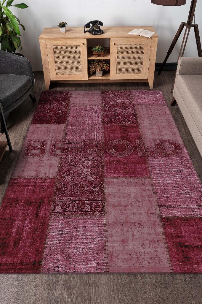 Cesur Ol Kırmızı Renkli Halı Geometrik Oturma Odası Halısı Modern Kare Desenli Salon Halısı