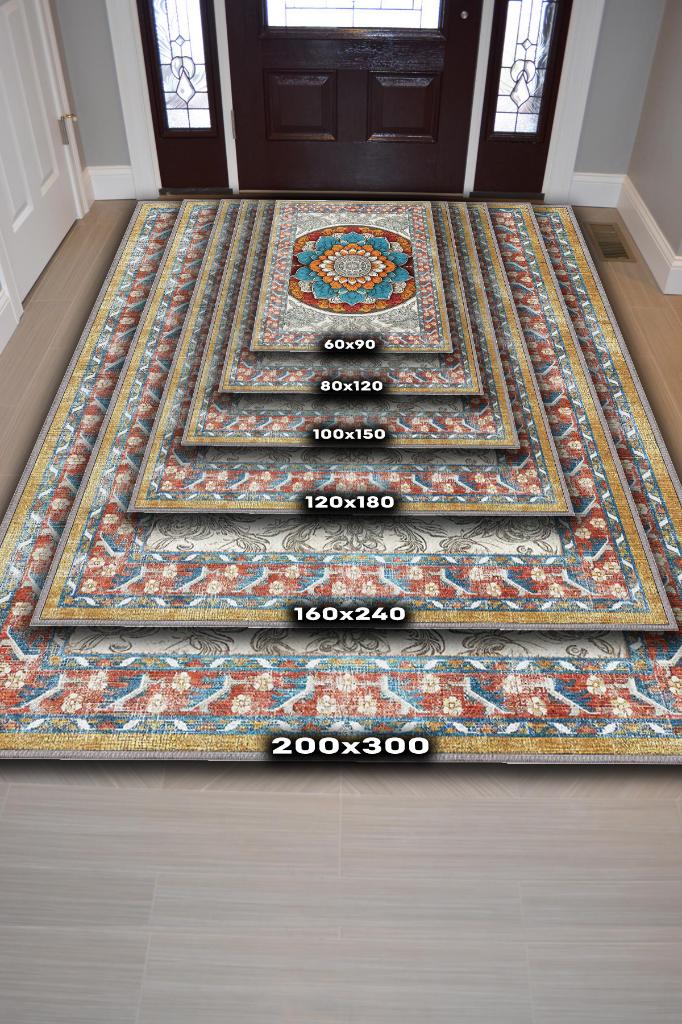 Çiçekli Mandala Halısı,Meditasyon Temalı Renkli Halı,Madala Desenli Vintage Halı,Yoga Halısı,Sipiritüel Halı