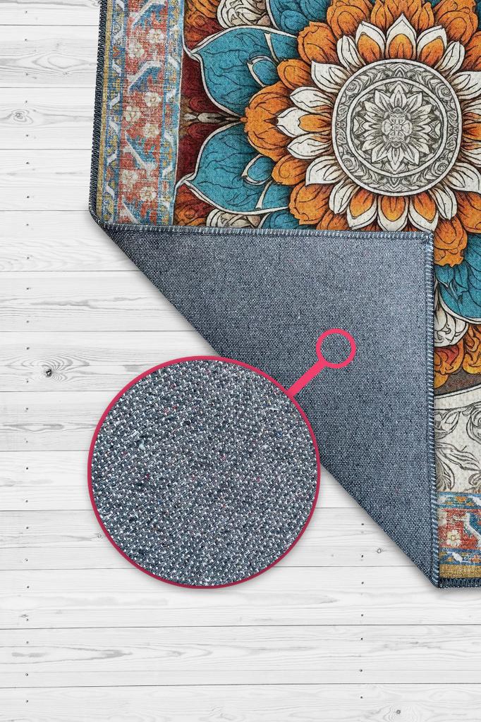 Çiçekli Mandala Halısı,Meditasyon Temalı Renkli Halı,Madala Desenli Vintage Halı,Yoga Halısı,Sipiritüel Halı