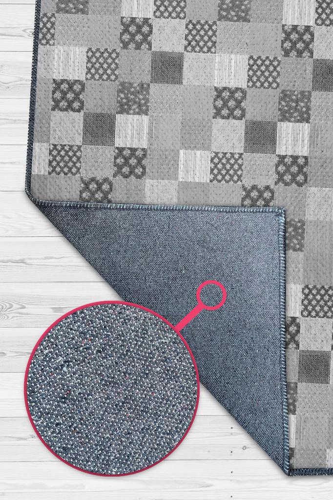 Çiçekli Patchwork Halı Geometrik Halı Gri Kareli Oturma Odası Halısı Çiçekli Salon Halı