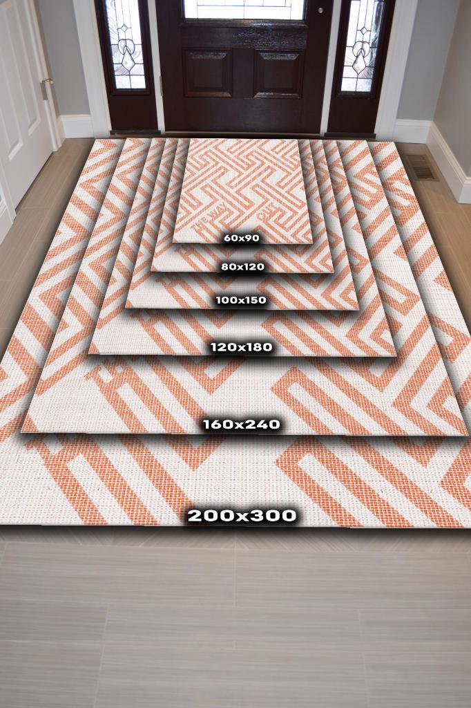 Çıkış Yolu Turuncu Renkli Halı Geometrik Oturma Odası Halısı Modern Salon Halı