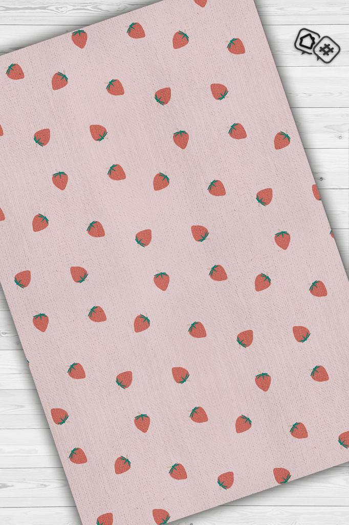 Çilek Desenli Kırmızı Halı Minimal Salon Halısı Renkli Mutfak Halısı Tarz Oturma Odası Halı