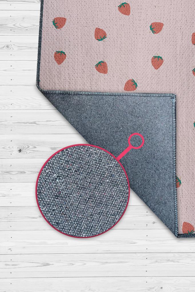 Çilek Desenli Kırmızı Halı Minimal Salon Halısı Renkli Mutfak Halısı Tarz Oturma Odası Halı