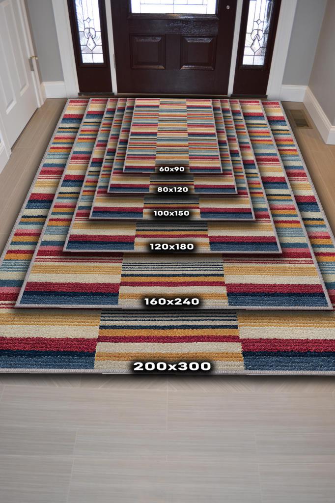 Çizili Çok Renkli Halı Mutfak Halısı Çizgili Oturma Odası Halısı Retro Tarzı Salon Halısı
