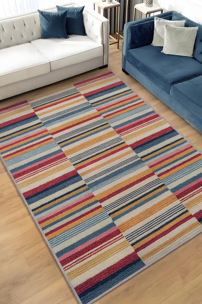 Çizili Çok Renkli Halı Mutfak Halısı Çizgili Oturma Odası Halısı Retro Tarzı Salon Halısı