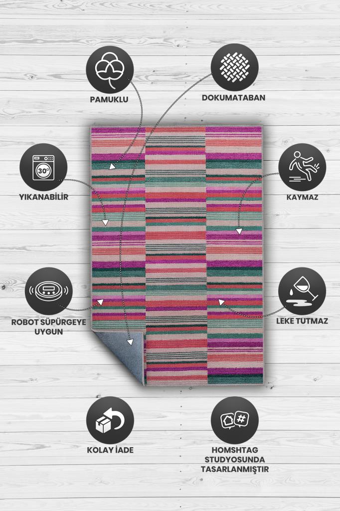 Çizili Çok Renkli Halı Mutfak Halısı Çizgili Oturma Odası Halısı Retro Tarzı Salon Halısı