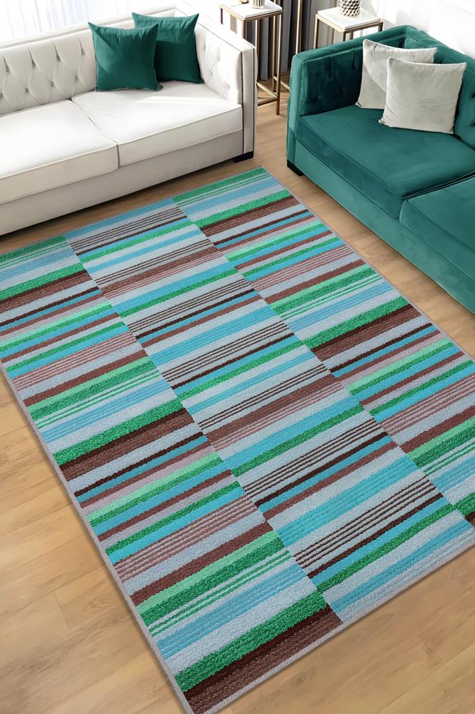 Çizili Mavi Renkli Halı Mutfak Halısı Çizgili Oturma Odası Halısı Retro Tarzı Salon Halısı