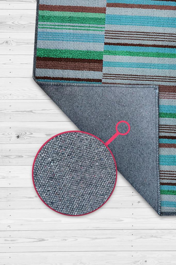 Çizili Mavi Renkli Halı Mutfak Halısı Çizgili Oturma Odası Halısı Retro Tarzı Salon Halısı