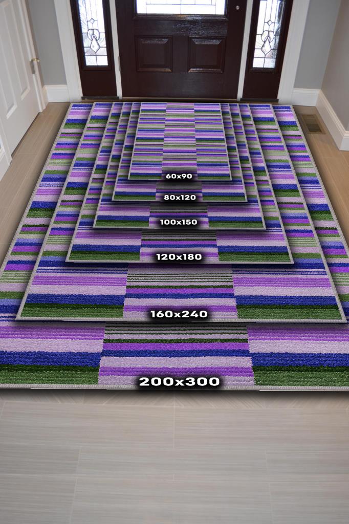 Çizili Mor Renkli Halı Mutfak Halısı Çizgili Oturma Odası Halısı Retro Tarzı Salon Halısı