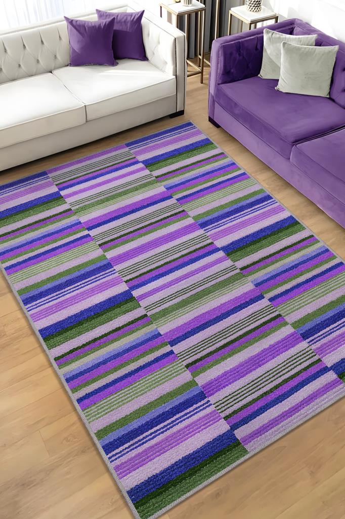 Çizili Mor Renkli Halı Mutfak Halısı Çizgili Oturma Odası Halısı Retro Tarzı Salon Halısı