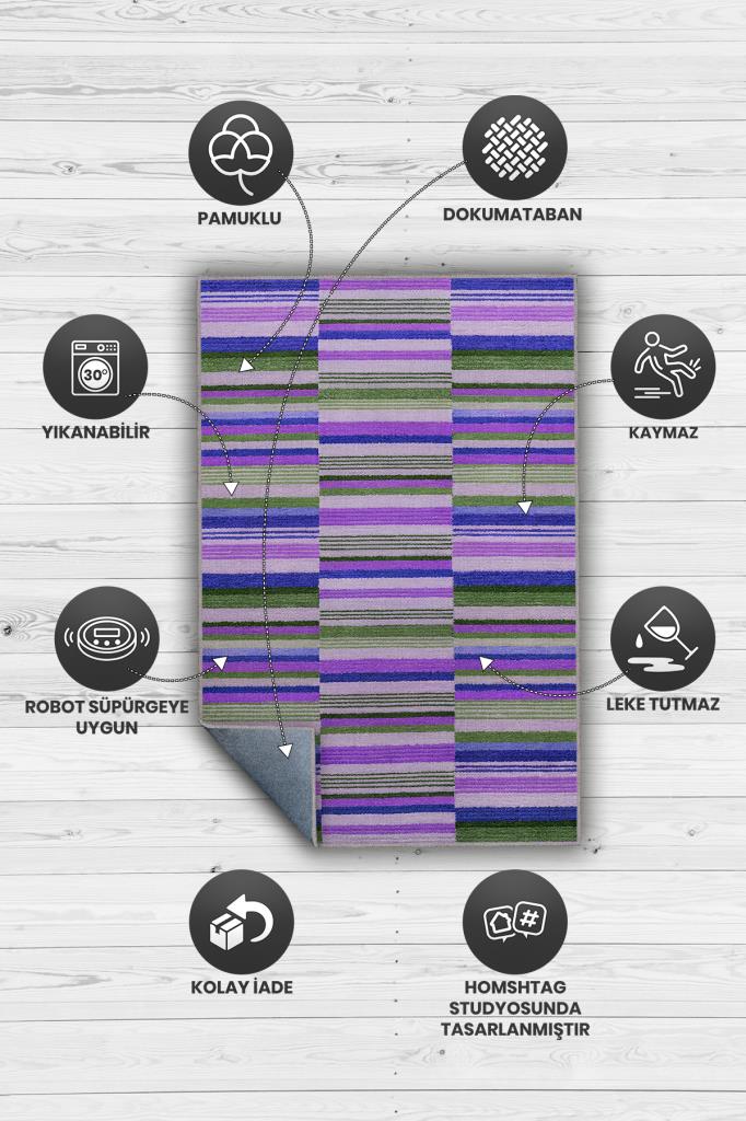 Çizili Mor Renkli Halı Mutfak Halısı Çizgili Oturma Odası Halısı Retro Tarzı Salon Halısı