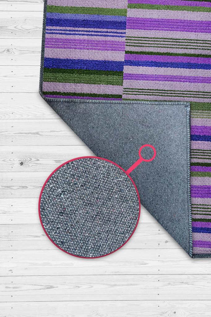 Çizili Mor Renkli Halı Mutfak Halısı Çizgili Oturma Odası Halısı Retro Tarzı Salon Halısı