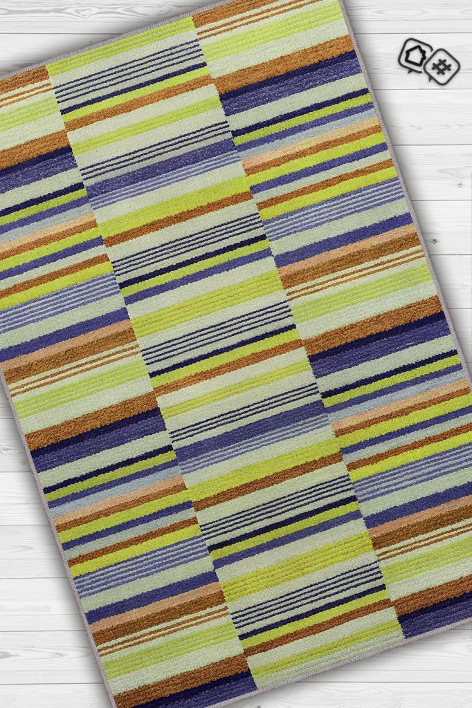 Çizili Yeşil Renkli Halı Mutfak Halısı Çizgili Oturma Odası Halısı Retro Tarzı Salon Halısı