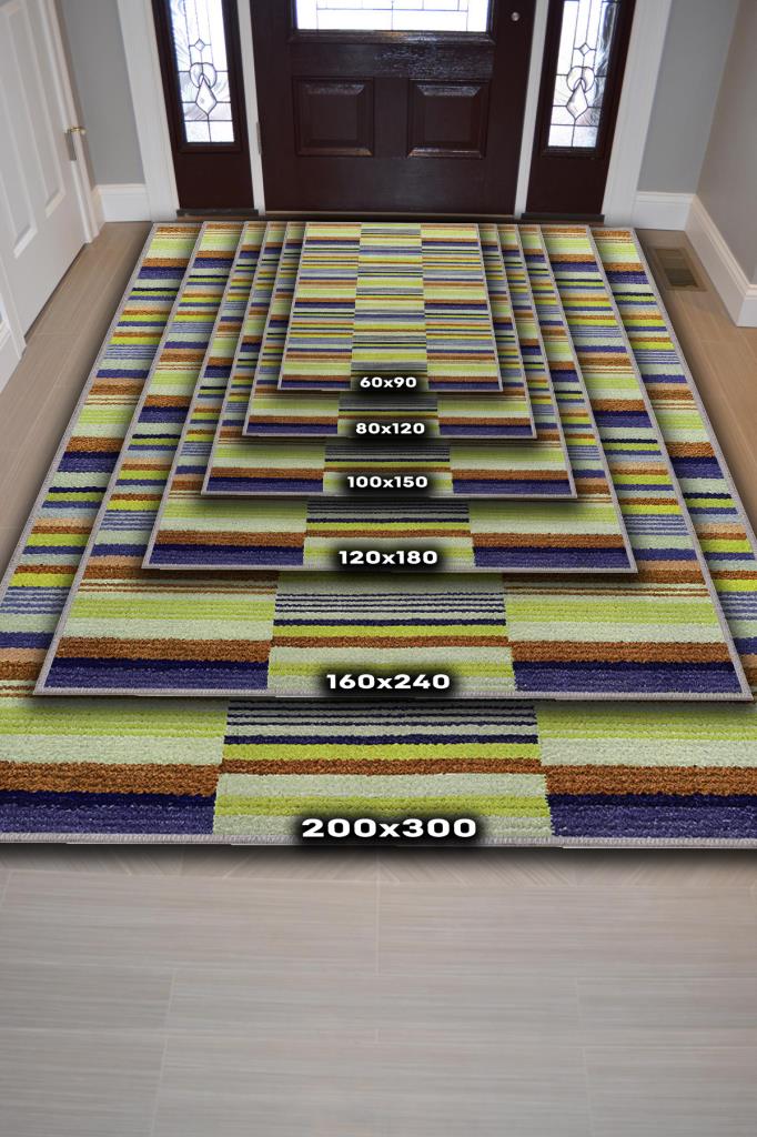 Çizili Yeşil Renkli Halı Mutfak Halısı Çizgili Oturma Odası Halısı Retro Tarzı Salon Halısı