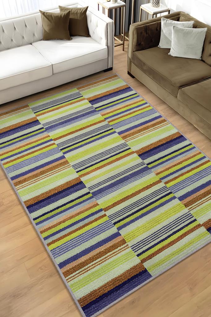 Çizili Yeşil Renkli Halı Mutfak Halısı Çizgili Oturma Odası Halısı Retro Tarzı Salon Halısı